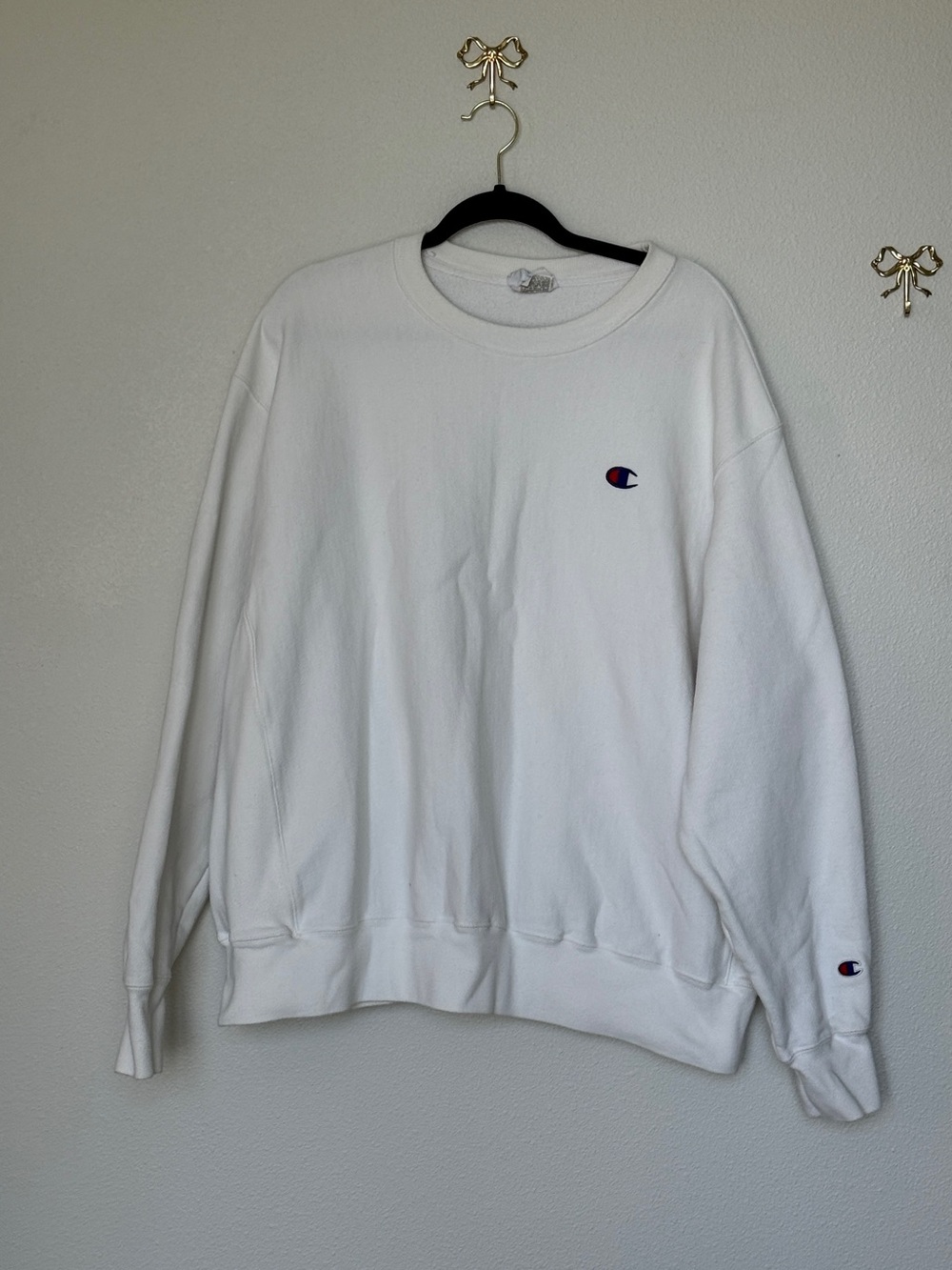Champion White Crewneck Sweatshirt with Small Logo